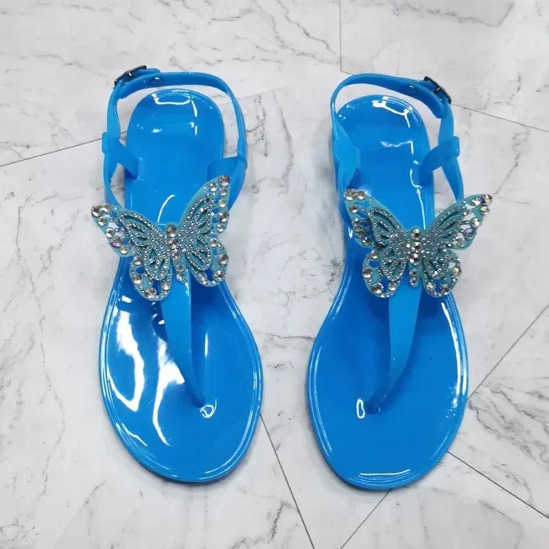 Mode 2025 NEU Sommer Damen Flache Strand Glitzernde Strasssteine Schmetterling Sandalen Zehensteg Flip Flops Hausschuhe Damenschuhe