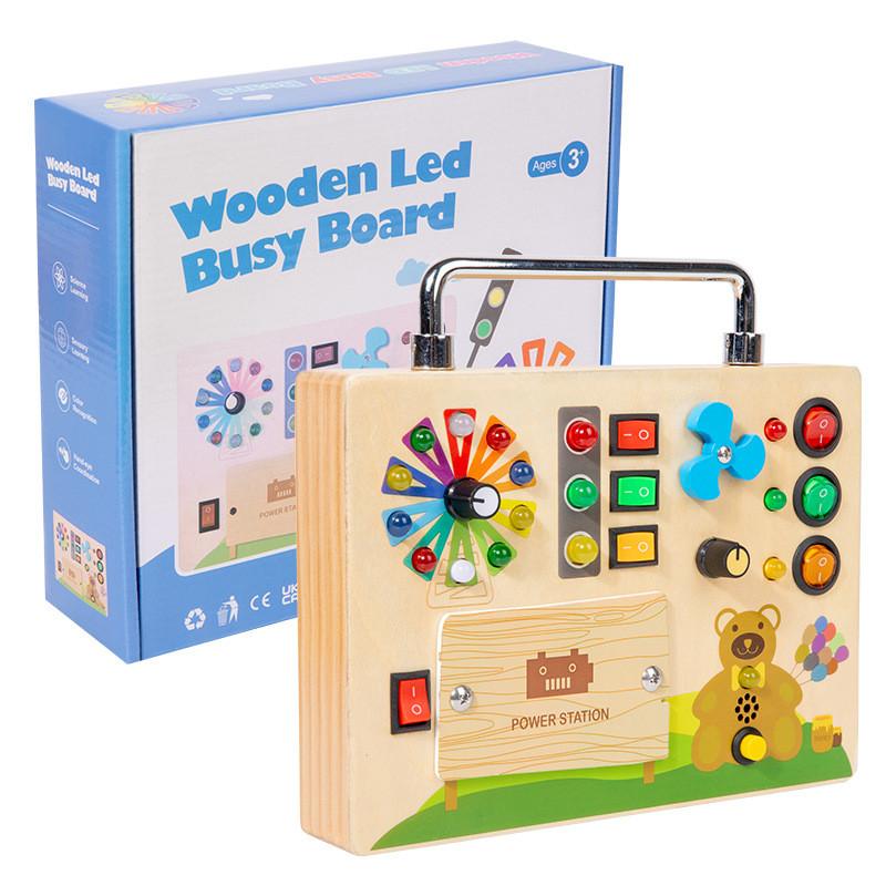 Hölzernes Switch-Spielbrett Kinder-Puzzle-Spielzeugset Mit LED-Leuchten Für Frühe Kindheit Lernen Und Entwicklung