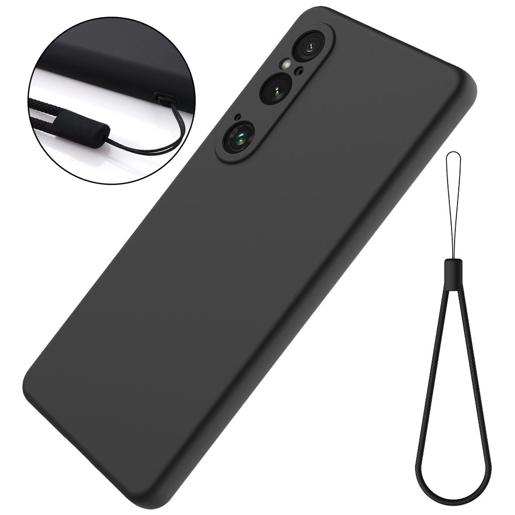 For Sony Xperia 1 VI Case Liquid Silicone Lining Cushion Drop Protection Phone Cover with Strap