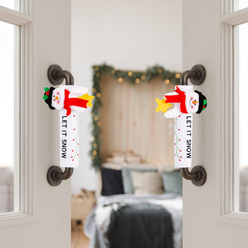 Neues 2-teiliges Set Weihnachts-Plüschstoff Kühlschrankgriffabdeckungen Gerätegriffabdeckungen Weihnachten Dekorationen für Zuhause Navidad Neujahr