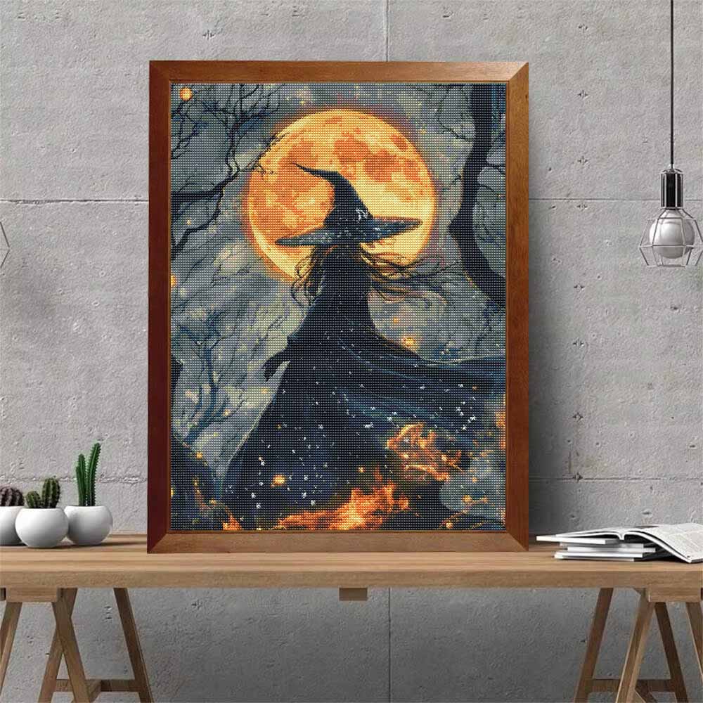 DIY Diamond Painting Canvas Witch Under Full Moon Design 5D Full Drill Art Creative Leisure Craft Home Wall Decor
