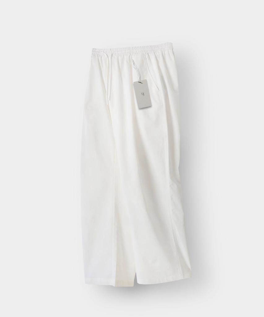MOOD INSIDE [Set] Semi-Over Pigment Half Shirt + Single-Pleat Linen-Like Wide Elastic Pants