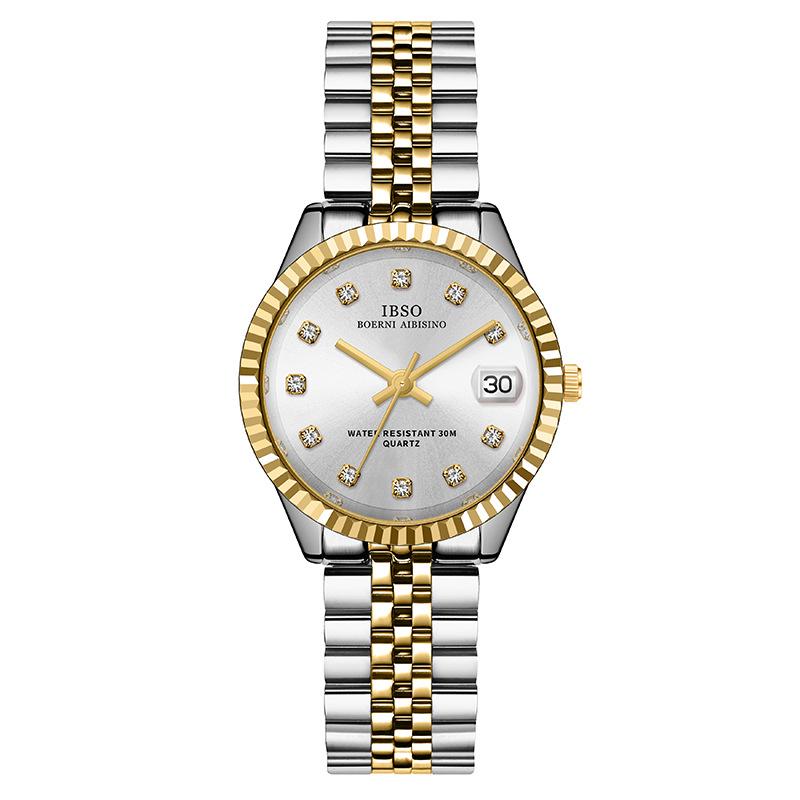 Steel Belt Women'S Watch With Diamond Belt Calendar Classic Log 1172