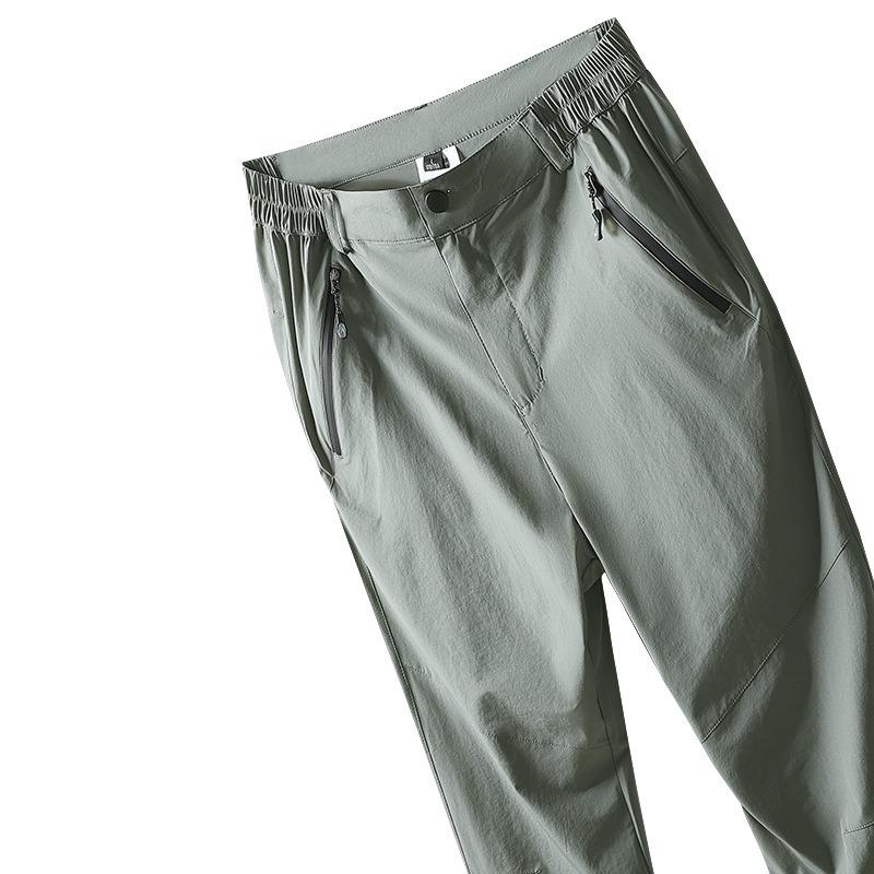 Men's Summer New Ice Silk Quick-drying Casual Pants Green Boys Running Sports Solid Color Straight Versatile Trousers Men