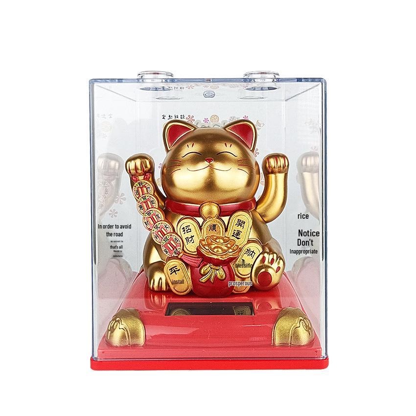 Y Solar Fortune Cat Waving Hand Ornament: Light-Powered Decor for Car, Living Room, or Office Desk