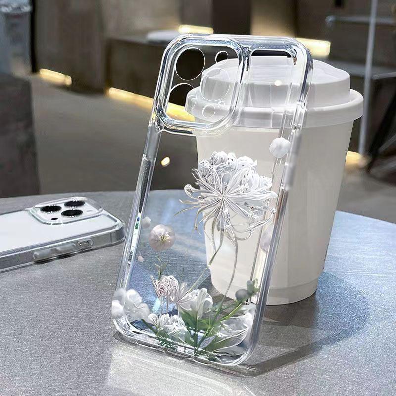 

White Flower Transparent Phone Case For iPhone 17 16 Pro Max Cases iPhone 15 13 12 11 14 7 8 Plus XS 16E 17 Air Soft Clear Cover iPhone 16 Pro Max