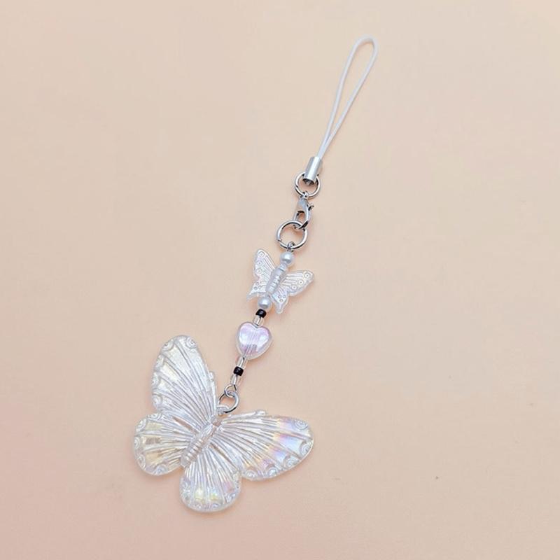 Butterfly Beaded Hanging Pendant Sweet Phone Strap Y2K Bag Decoration Portable Hanging Lanyard Gift for Girls Women