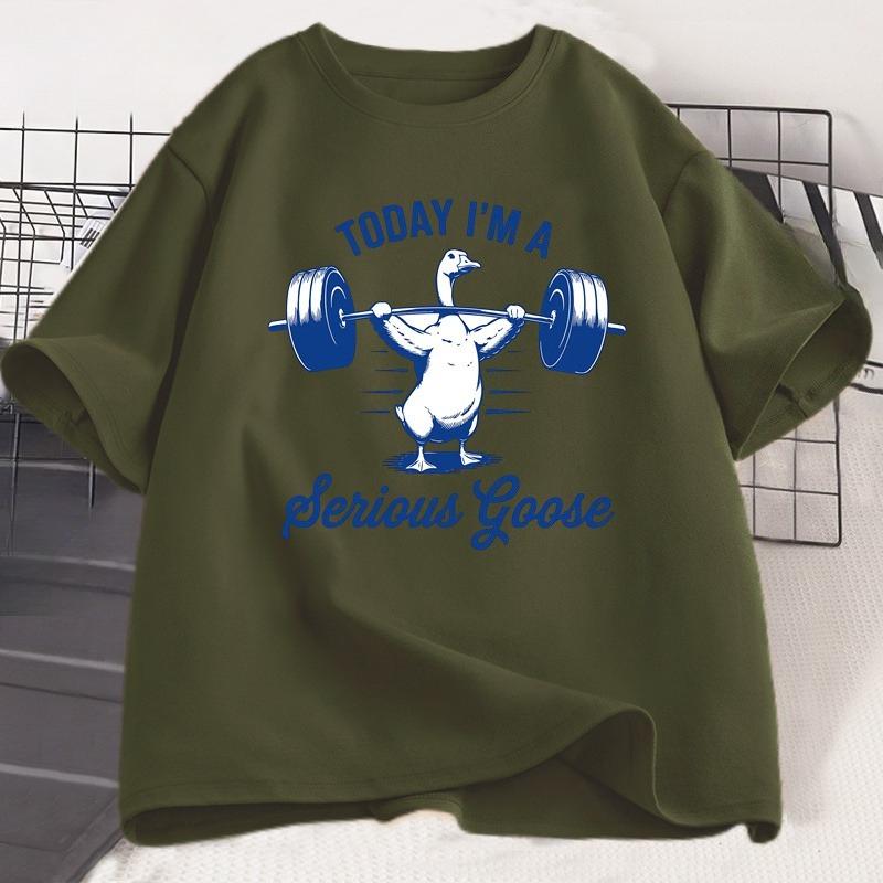 Today Im A Serious Goose Tshirt Funny Lifting Weights Gym Fitness Tshirt Deadlift Cotton Short Sleeve Loose Street Hip Hop Tee