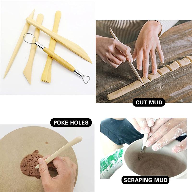 10Pcs Pottery Clay Sculpting Modeling Tool Set Double-Sided Clay Sculpture Tool Set Wooden Modeling Clay Sculpting Tools Kit
