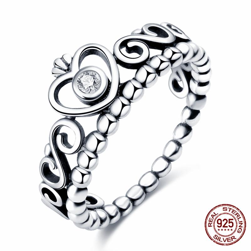 Brand New 100% Genuine 925 Silver Women's Ring Original Heart Crown Rose Gold Crystal Engagement Ring Wedding Anniversary Jewelr