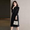 Taillenbetonendes Strickkleid für Damen Einfarbig Lässig Midilang Pullover A-Linien-Pulloverkleid für Herbst und Winter