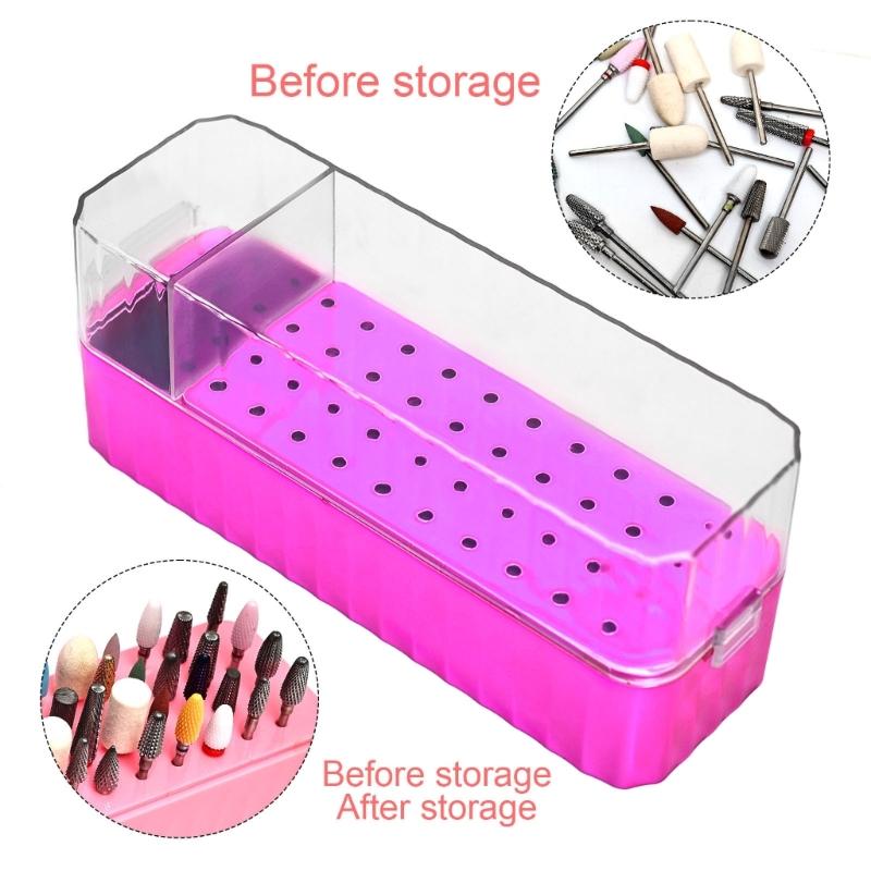 Clear Plastic Nail Art Tool Storage Box Drill Bit Container Case With 40Grids NonSlip Base For Professional Salons