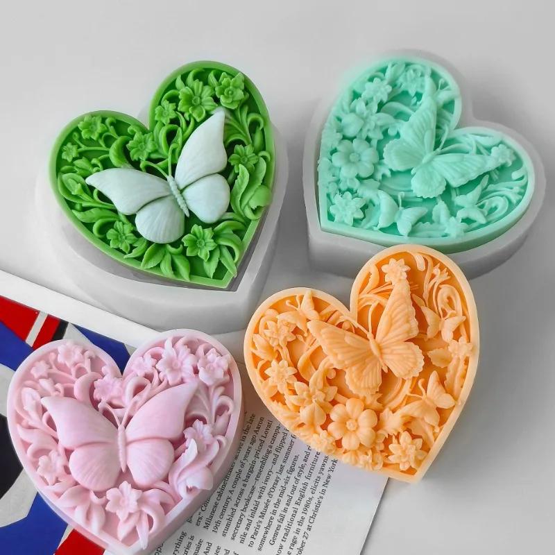 Flower Butterfly Candle Silicone Mold 3D Heart Butterfly Craft Soap Resin Cement Mold DIY Chocolate Cake Baking Tool Home Gift
