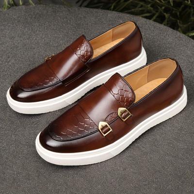 A Pair of Men's Vintage-inspired Faux-leather Penny Loafers - Casual Slip-on Business Shoes with Rubber Soles, Rounded Toes and Comfortable Insoles