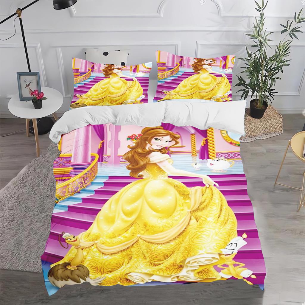 Princess Belle, Beauty And The Beast Duvet Cover Queen Size Bedding Set Polyester 3-Piece Set 1 Quilt Cover Home Decor