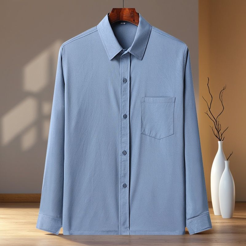 Middle-aged and Elderly Men's Short-sleeved Casual Shirt Summer Loose Ice Silk Button-up Business Shirt Old Man Grandpa Dad Outfit
