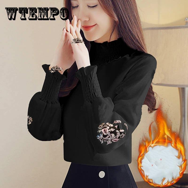 

Pofulove Wild, рубашка с длинным рукавом и высоким воротником, женская бархатная рубашка с вышивкой, женская свободная рубашка