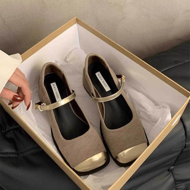 Xiaoxiangfeng square head shallow mouth single shoes female 2025 spring and summer new French temperament fairy high heel Mary Jane shoes