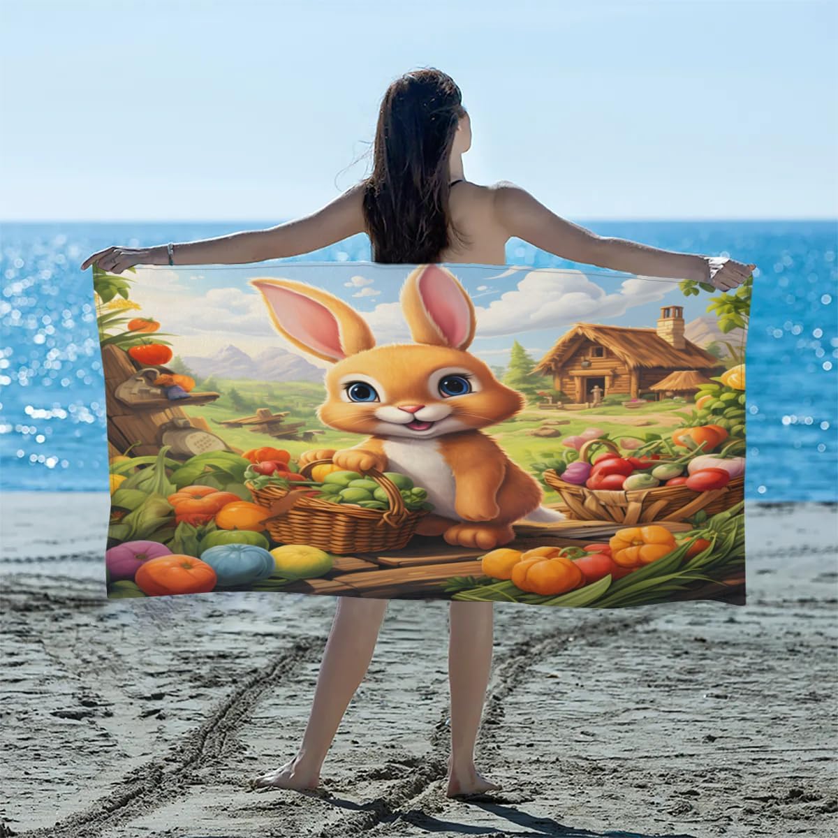 Lampada White Rabbit Fruit Large Beach Towel Microfiber Beach Towels For Adults Quick Dry Pool Towel Travel Compact Bath Towel Sandproof Beach