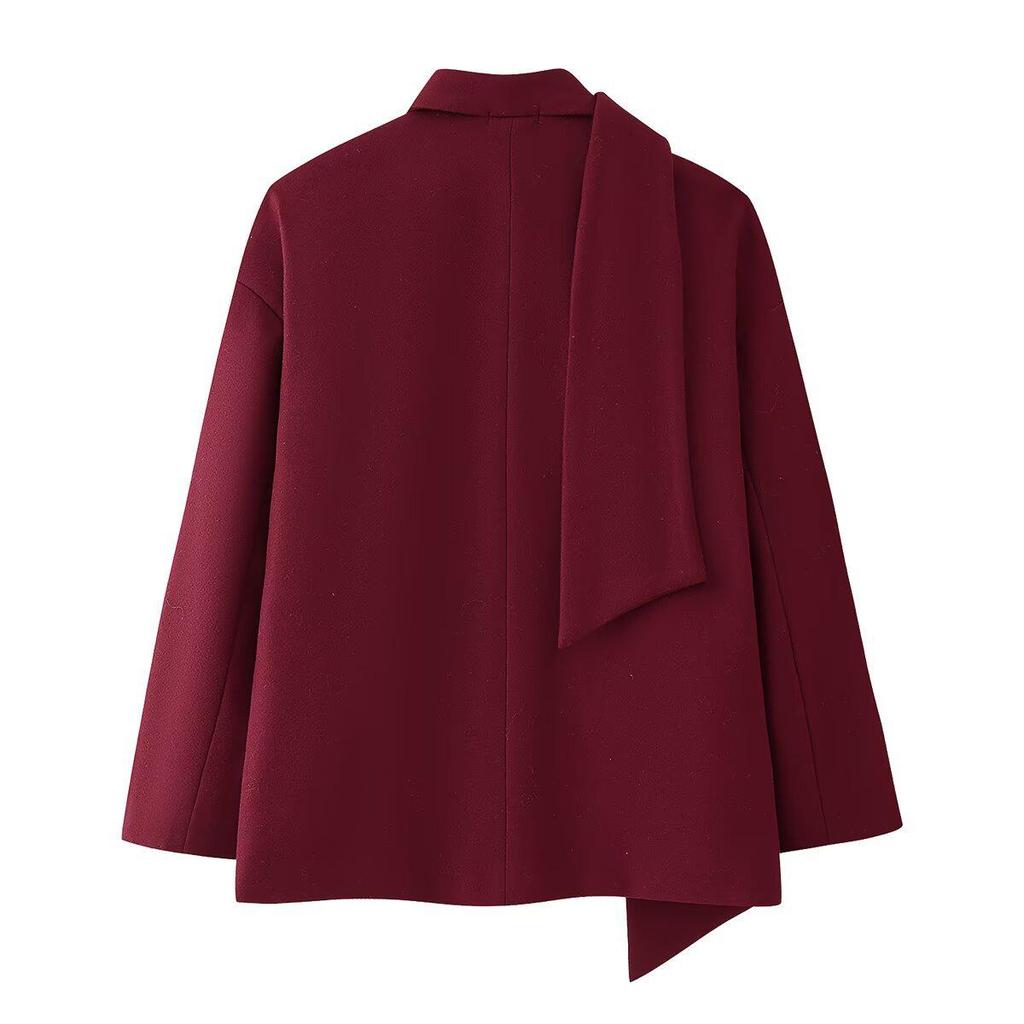 Women's European & American Scarf Collar Wool Coat.