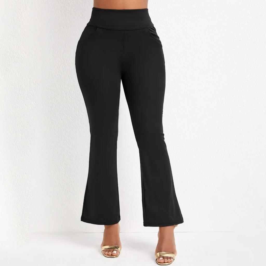 Übergröße L-5XL Elegante Hose Damen Übergröße Einfarbig Elastische Hohe Taille Schlaghose