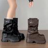 Winter Vintage Platform Thick Sole Woman Pipe Ankle Boots Design Belt Buckle Shoes Punk Style Leather Short Bottes Femmes