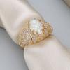 Aesthetic Inlaid Imitation Opal White CZ Women's Ring Sparkling Gold Color Geometry Daily Wear Party Jewelry Anniversary Gift