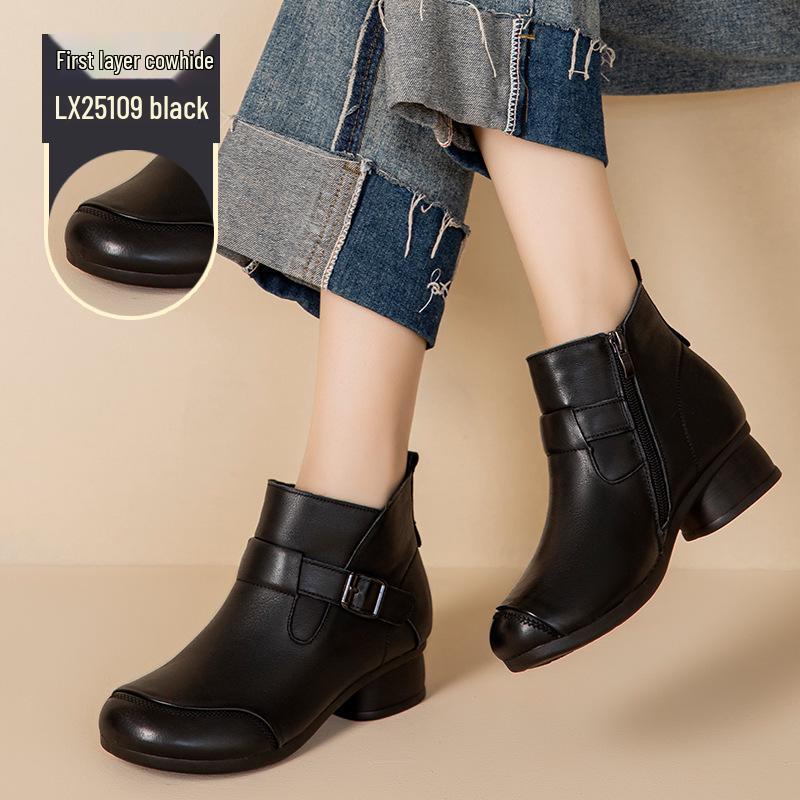 2025 Women's Vintage British High-Top Leather Boots - Autumn/Winter Slip-On, Versatile, Comfortable