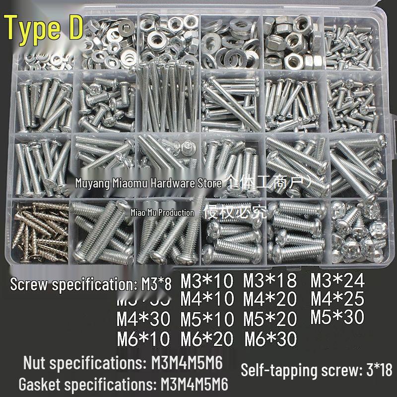 Mehrgrößen Rundkopf Kreuzschlitzschrauben, Muttern & Unterlegscheiben DIY Set – Komplettes Haushaltsset