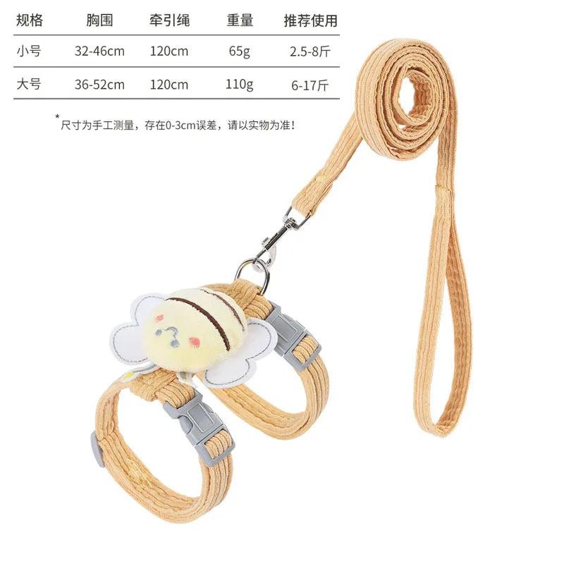 

Pet Products Cute Little Bee Cat Traction Rope Anti-Break Free I-shaped Adjustable Chest Strap Cat Rope S