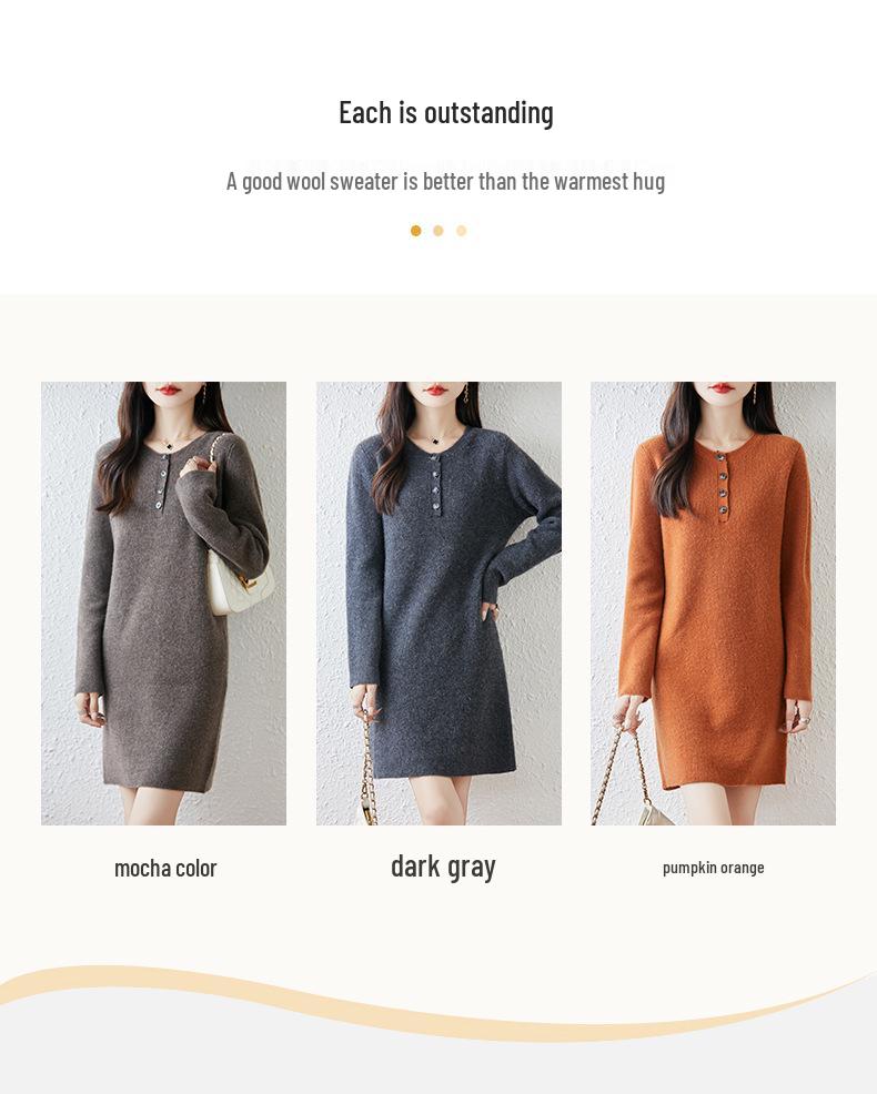 2025 Autumn/Winter Women's Plus Size Loose Wool Dress with Buttons and Inner Layer Short Skirt
