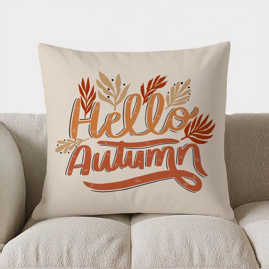 Home Decor Pumpkins with Spots and Autumn Leaves Pillow Pattern Cushion Cover Suitable for Sofa Bedroom Car Pillow Cover