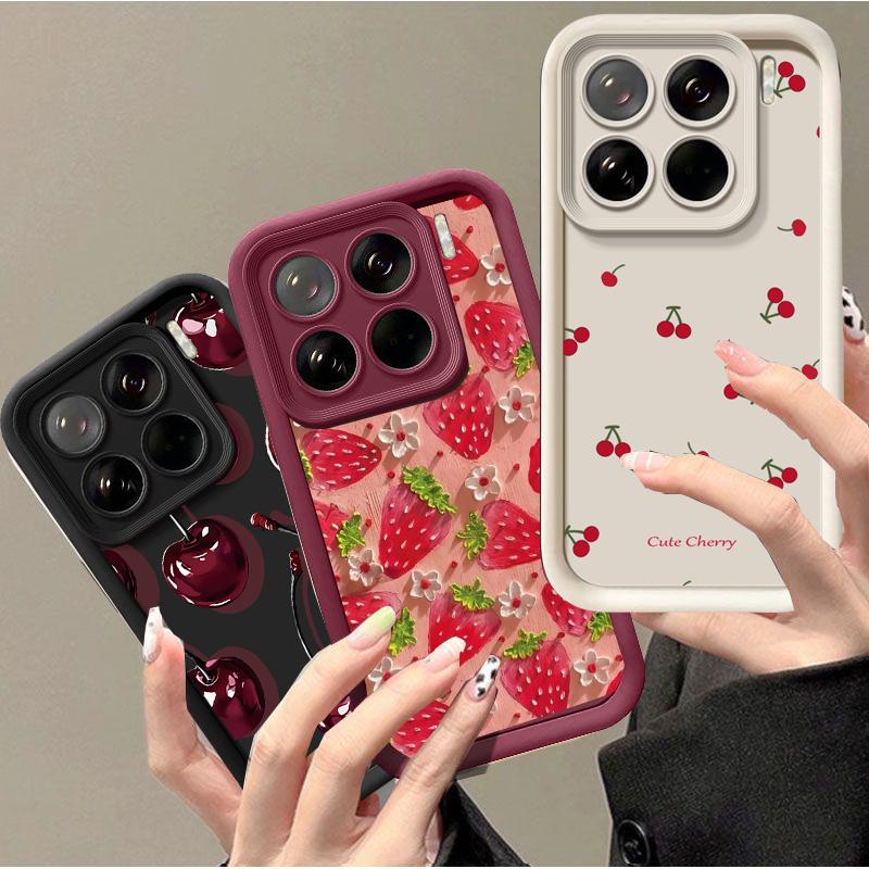 Luxury Cartoon Cherry Print Matte Silicone Case for Xiaomi 15T Pro POCO F8 Ultra X7 M7 F7 Redmi 15C Note 15 14 Pro Plus 5G 4G