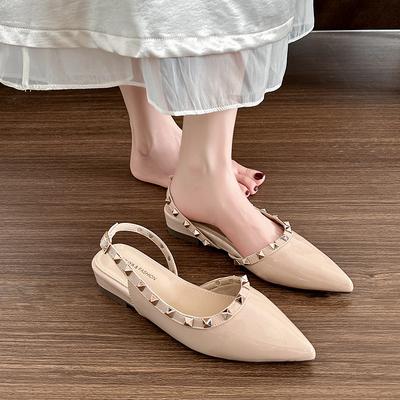 W9925-25 Rivet Single Shoes Women's Thick Heel Pointed Nude French High Heels 2025 Women's Summer New Side Empty Sandals