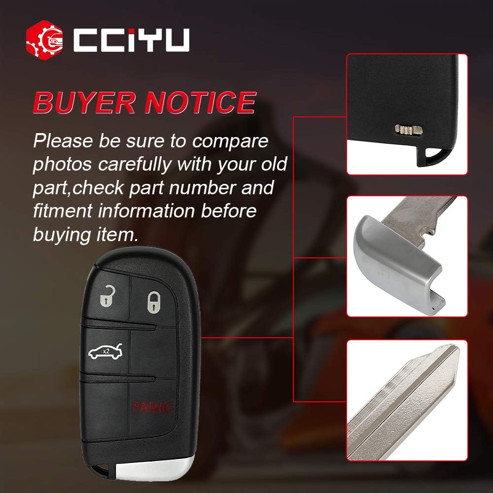 Cciyu 1 X Kapaklı Anahtar Fob Kesilmemiş Bıçak (KABUK KILIF) 4 Düğmeli M3N-40821302 için 4 Düğmeli Yedek 11-18 Dodge Charger 15-18 Dodge için