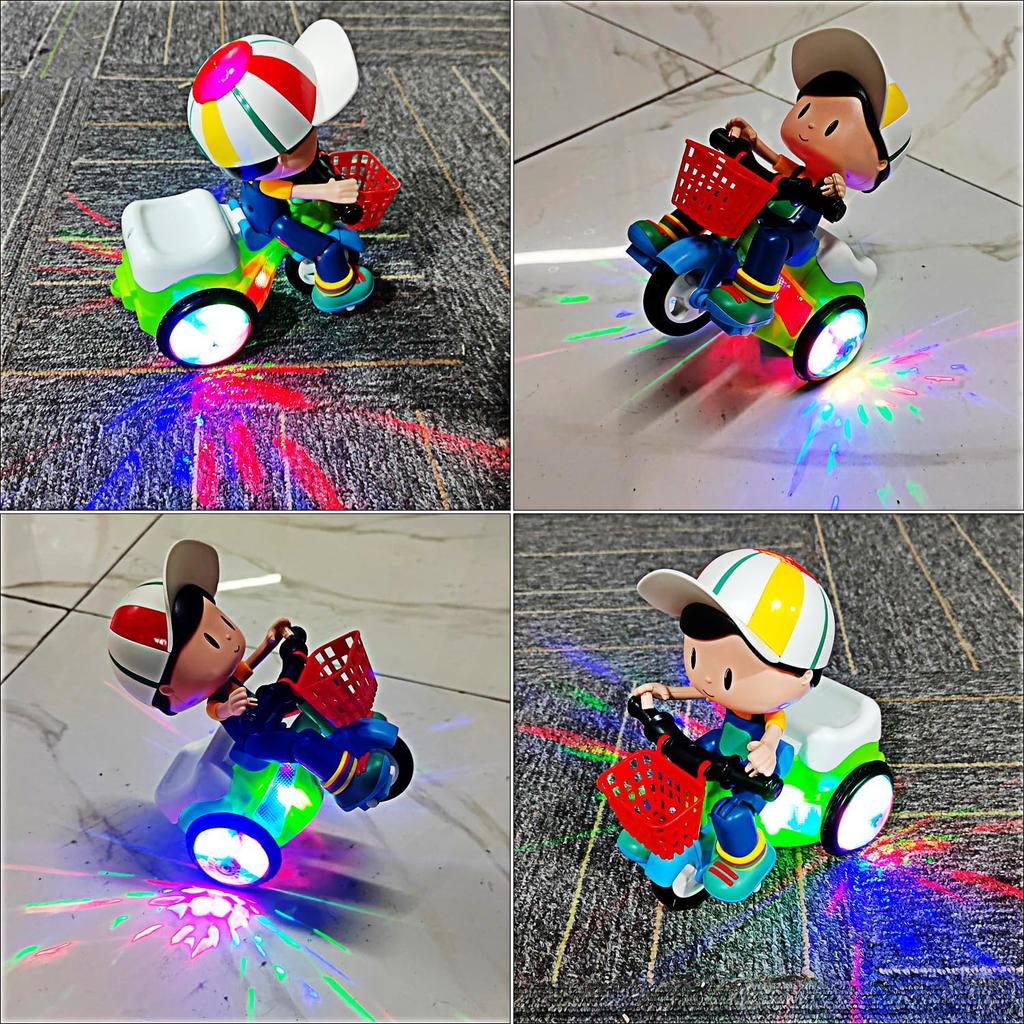 Tipmant Baby Toddler Electric Tricycle Toy Cartoon Motorcycle Vehicle Stunt Performance, Music, Luminous Lights, Kids Birthday Gifts (Boy)