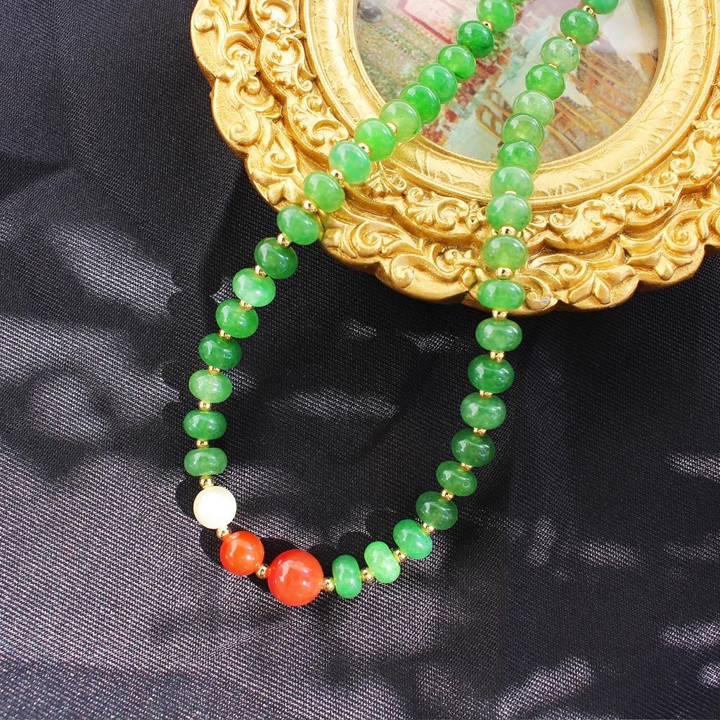 Ανατολίτικη Γοητεία Πράσινη Φυσική Πέτρα με Χάντρες Νέο Κινέζικο Κολιέ Ρετρό Αχάτης Μαργαριτάρι Βραχιόλι Σετ Σκουλαρίκια 556