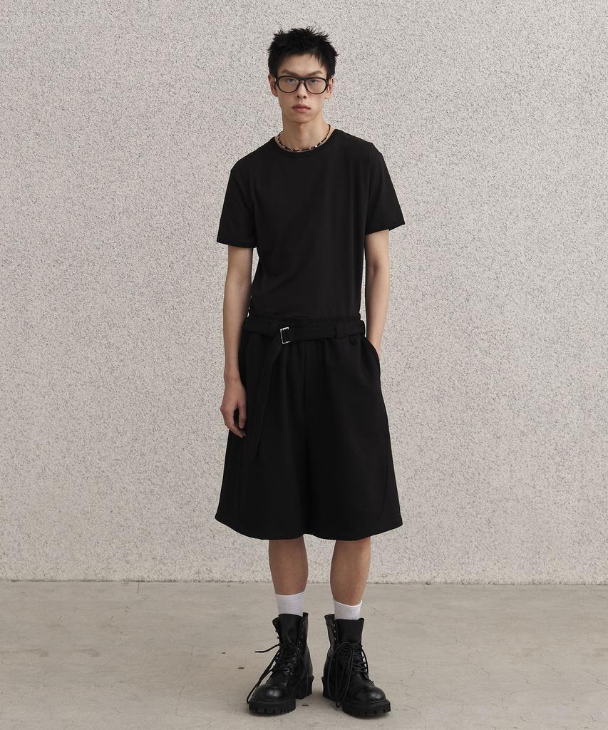 SENTAIR Belted Bermuda Wide Pants_Black