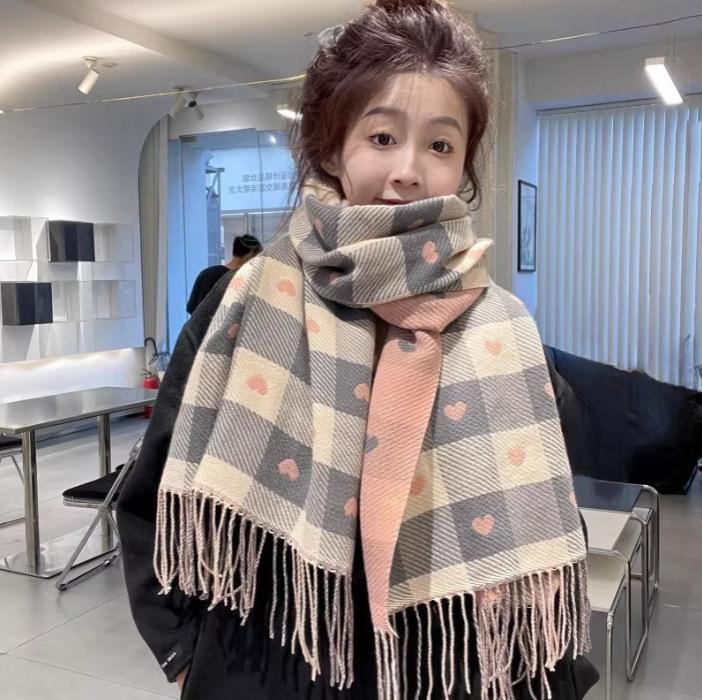 Red scarf women's autumn and winter new imitation cashmere thickened warm scarf high-end New Year's Christmas gift