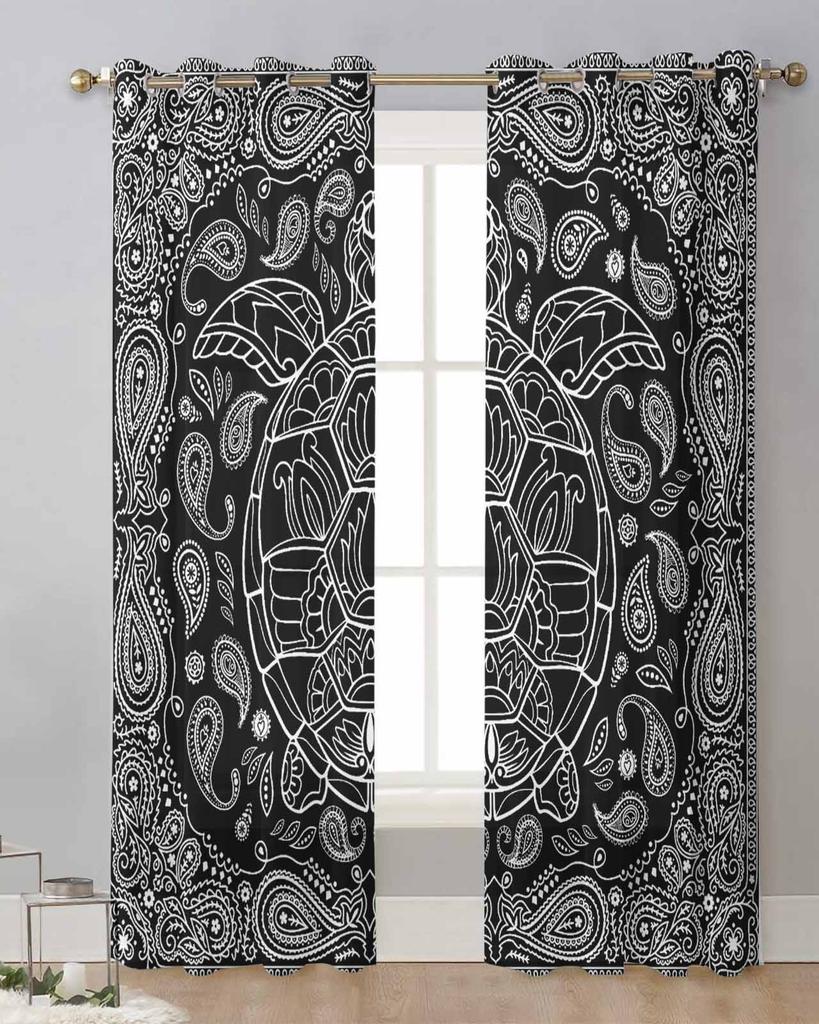 Abstract Texture Turtle Paisley Retro Black Sheer Curtains for Living Room Decor Window Curtains Kitchen Tulle Voile Curtains