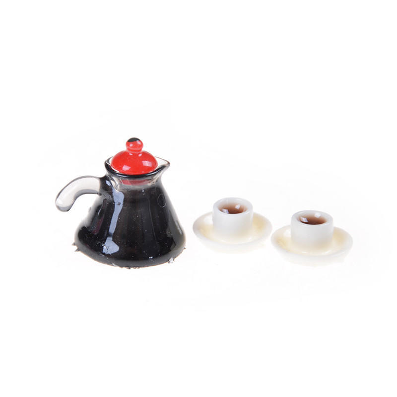 3 Stück Kaffeekanne Tasse und Untertasse Set Puppenhaus Miniatur Heimdeko