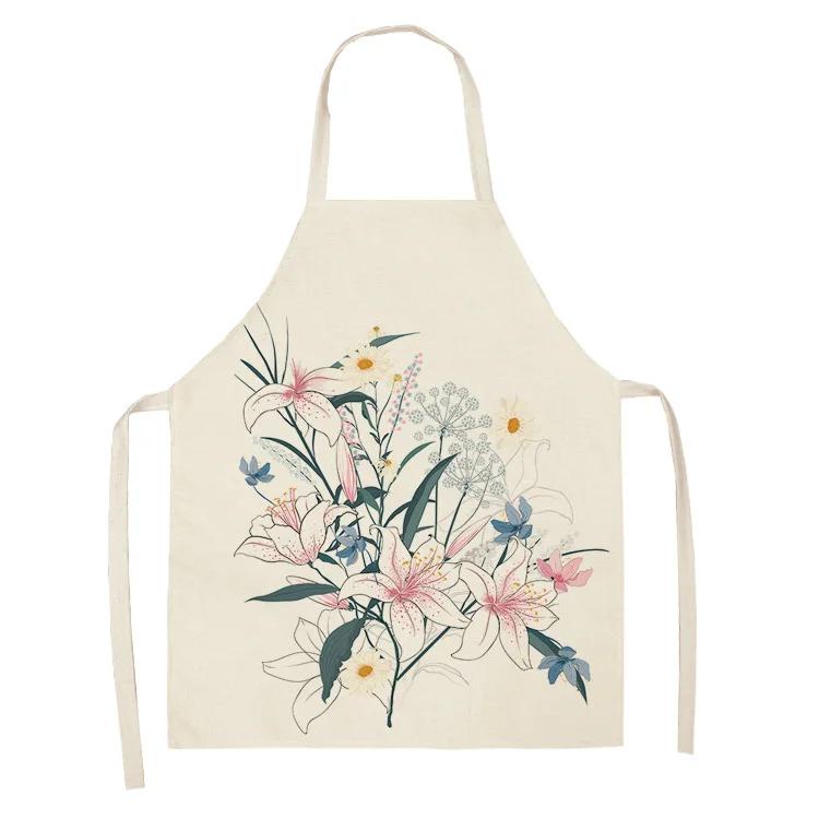 Printed color apron Home Cooking Baking Kitchen anti-stain and anti-oil  linen adult bib household cleaning tools