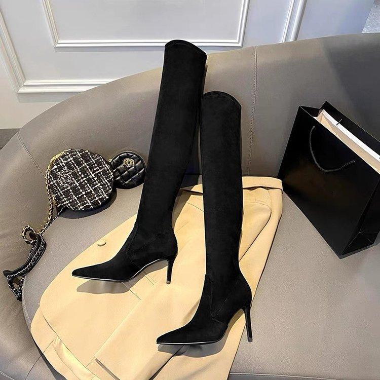 High Heel Thin Heel Skinny Boots Autumn and Winter Elastic Sleeve Women's Suede Knight Boots Tall Pointed Long Boots