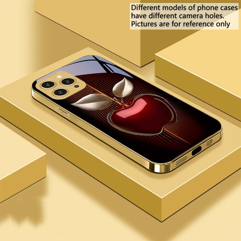 Stripe gradient apple red For IPhone 16 Pro Max 15 P ro 14 13 Plus 12 Mini 11Pro Max XS Max XR Golden tempered glass phone case