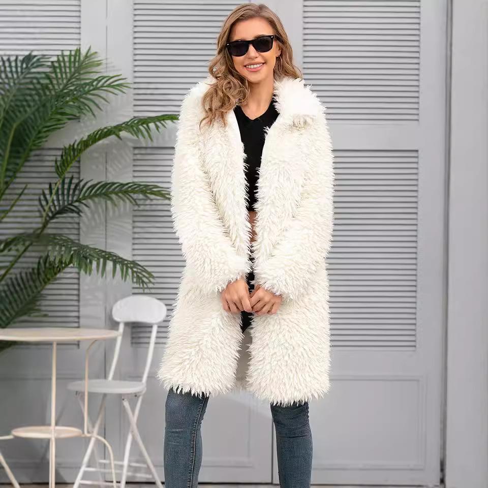Women s Faux Fur Coat Top Plush Lapel Coat Long Fashion Autumn And Winter New Style L