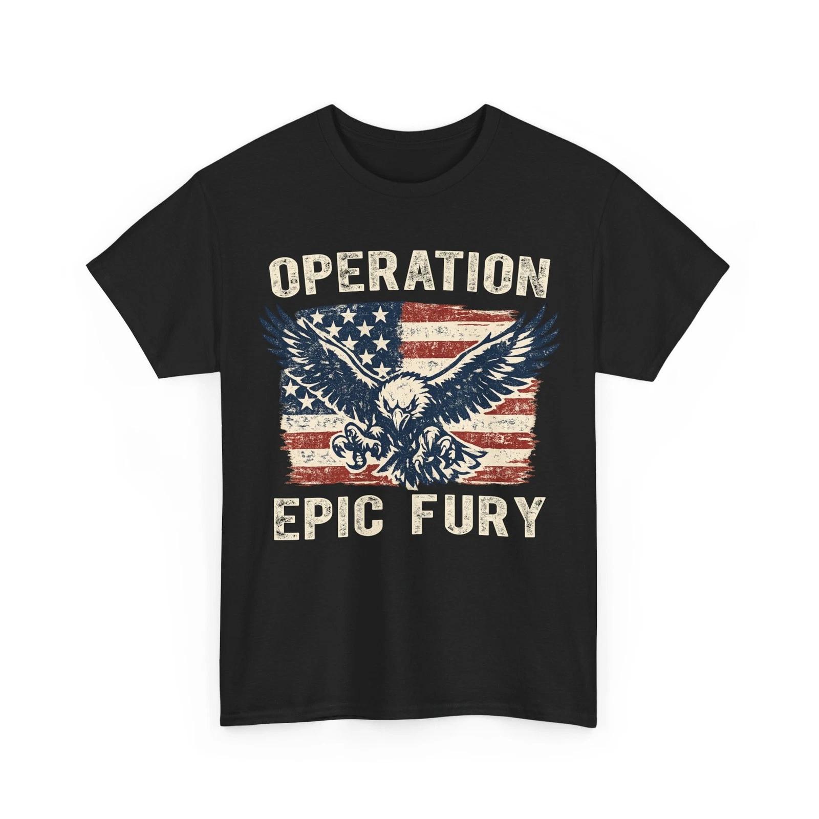Operation Epic Fury T-Shirt, USA American Flag Eagle Shirt L
