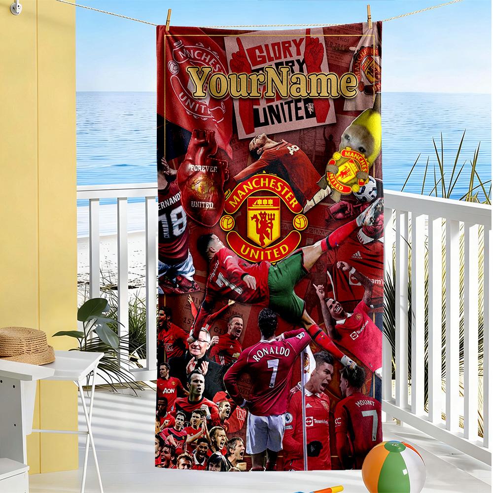 Manchester Customize Text Beach Towel Quick-Dry Soft Microfiber Ideal for Travel Outdoor Swim Pool Yoga Surf Camping Hiking Gym Gift Holiday