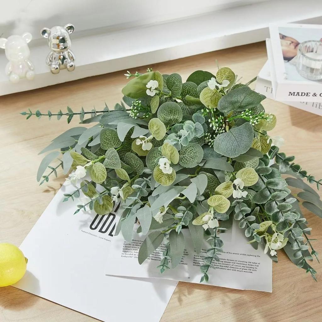 10/20Pcs Artificial Eucalyptus Leaf Stems Green Fack Plants Living Room Decoration Bride Wedding Holding Flowers Bouquet Decor