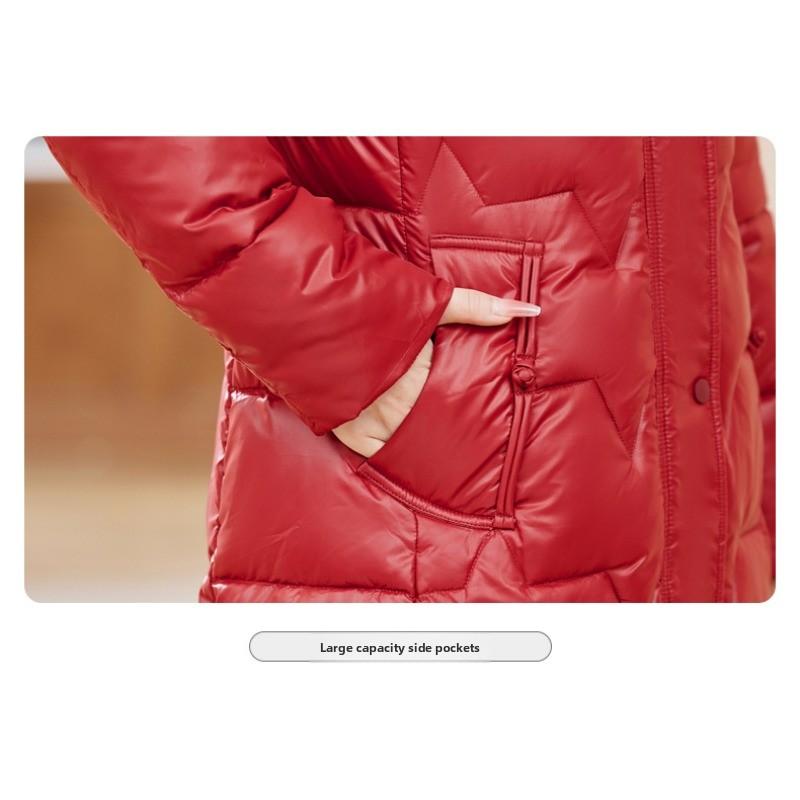 Women's cotton-padded clothes, winter medium and long over-knee glossy leave-in, thickened, slim and thin, warm cotton-padded jacket