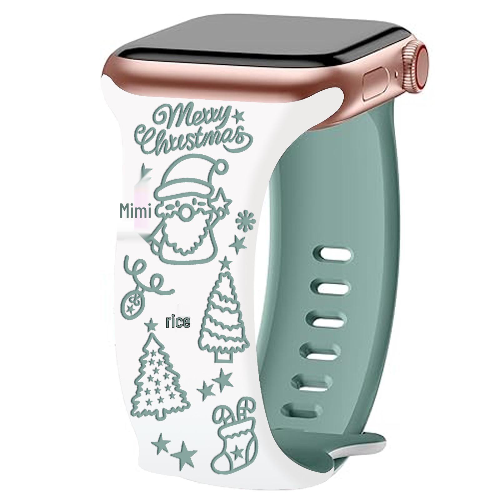 

3D Laser Engraved Santa Claus Apple Watch Band 38/40/41mm білий/сосна зелений колір